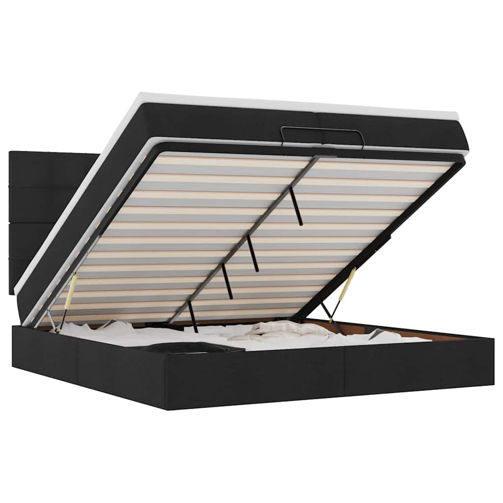 Ottoman bed met matrassen en LED's 200x200cm stof zwart is nu te koop bij PeponiXL, paradijselijk wonen!