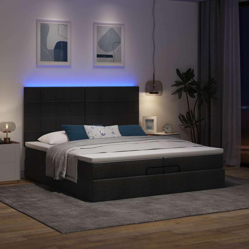 Ottoman bed met matrassen en LED's 200x200cm stof zwart is nu te koop bij PeponiXL, paradijselijk wonen!
