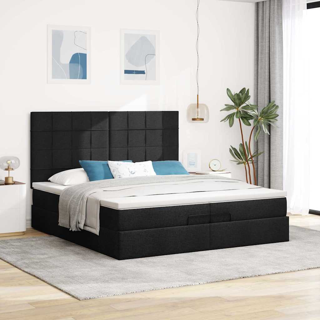 Ottoman bed met matrassen en LED's 200x200cm stof zwart is nu te koop bij PeponiXL, paradijselijk wonen!