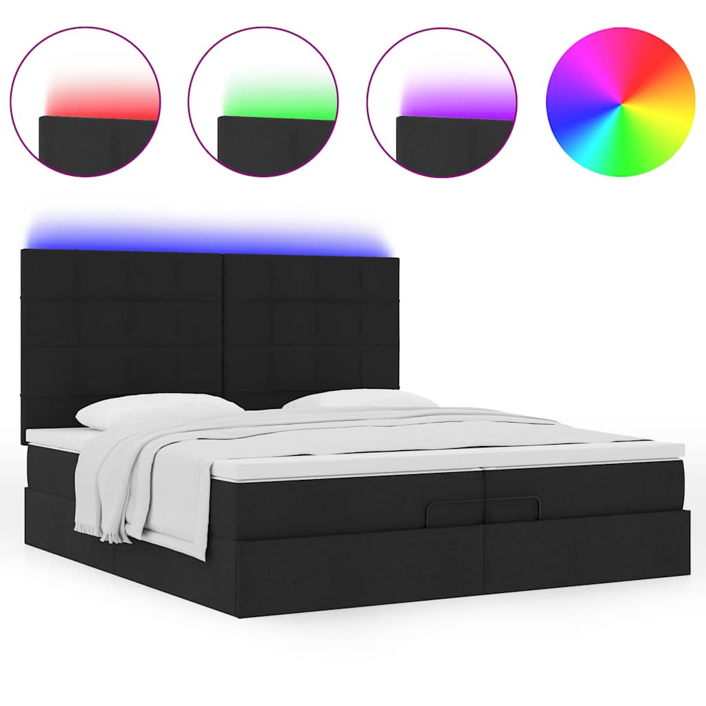 Ottoman bed met matrassen en LED's 200x200cm stof zwart is nu te koop bij PeponiXL, paradijselijk wonen!
