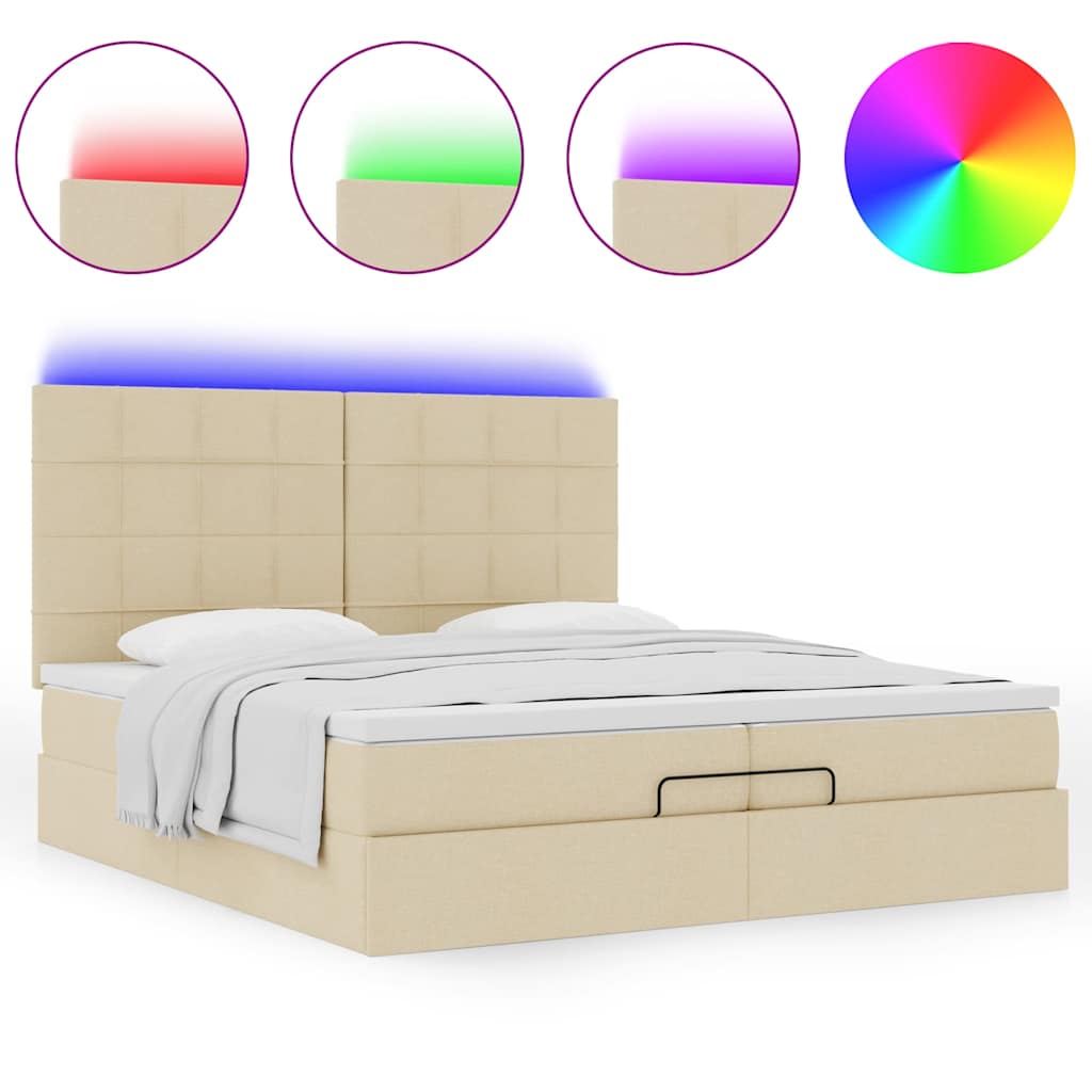 Ottoman bed met matrassen en LED's 200x200cm stof crèmekleurig is nu te koop bij PeponiXL, paradijselijk wonen!