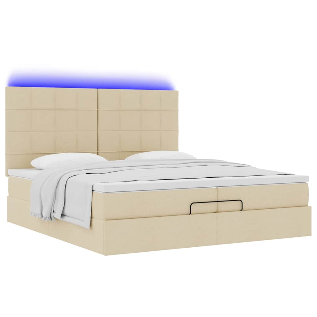 Ottoman bed met matrassen en LED's 200x200cm stof crèmekleurig is nu te koop bij PeponiXL, paradijselijk wonen!