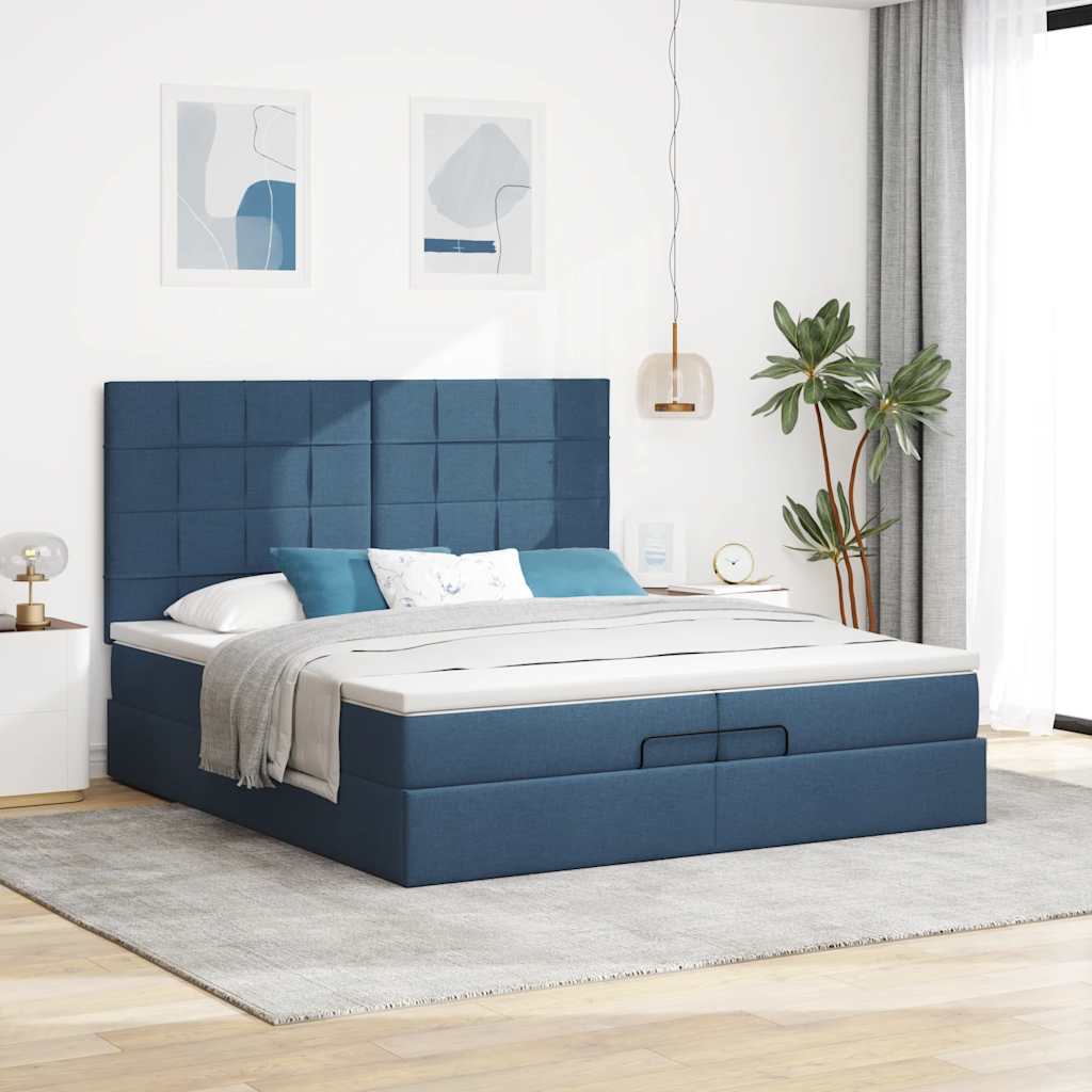 Ottoman bed met matrassen en LED's 200x200cm stof blauw is nu te koop bij PeponiXL, paradijselijk wonen!