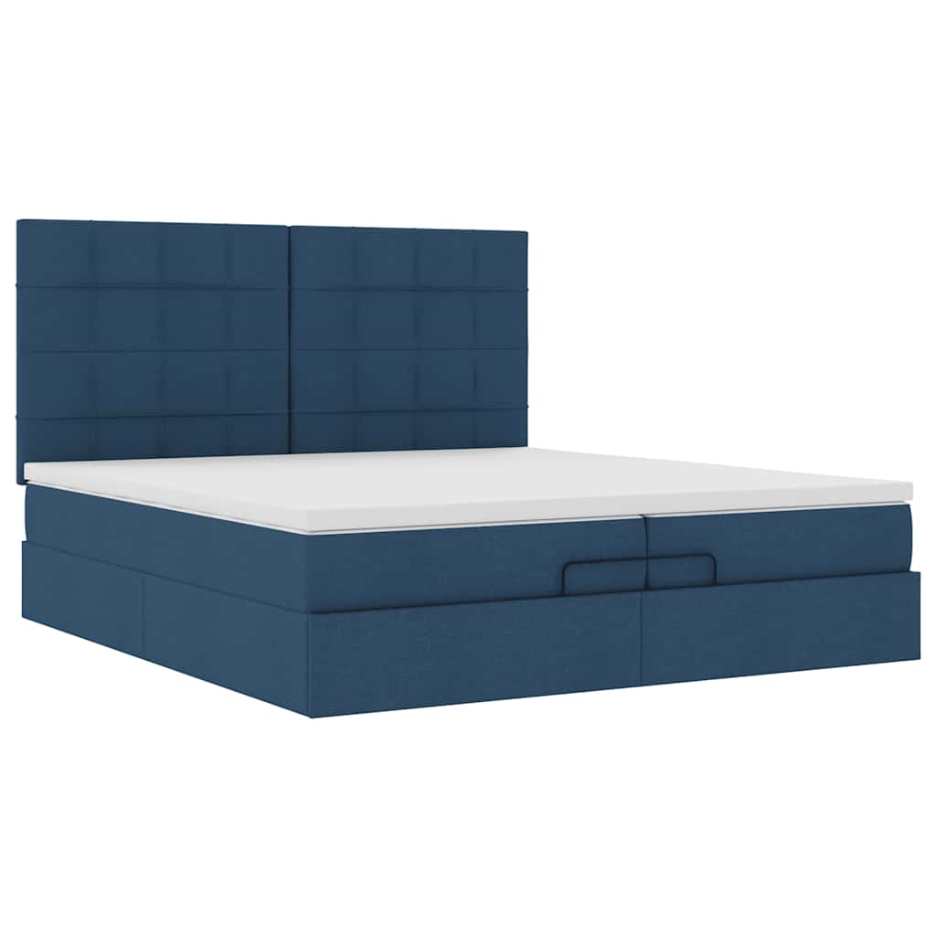 Ottoman bed met matrassen en LED's 200x200cm stof blauw is nu te koop bij PeponiXL, paradijselijk wonen!