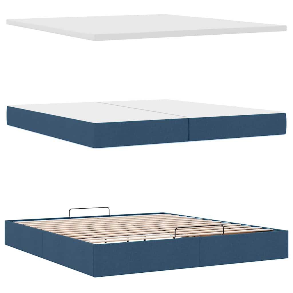 Ottoman bed met matrassen en LED's 200x200cm stof blauw is nu te koop bij PeponiXL, paradijselijk wonen!
