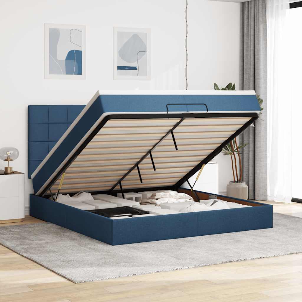 Ottoman bed met matrassen en LED's 200x200cm stof blauw is nu te koop bij PeponiXL, paradijselijk wonen!
