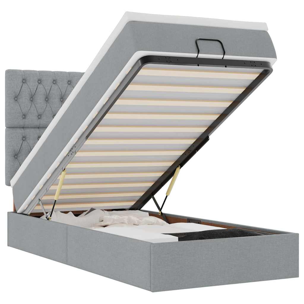Bed poef met matras en LED's stof 80x200 cm lichtgrijs is nu te koop bij PeponiXL, paradijselijk wonen!