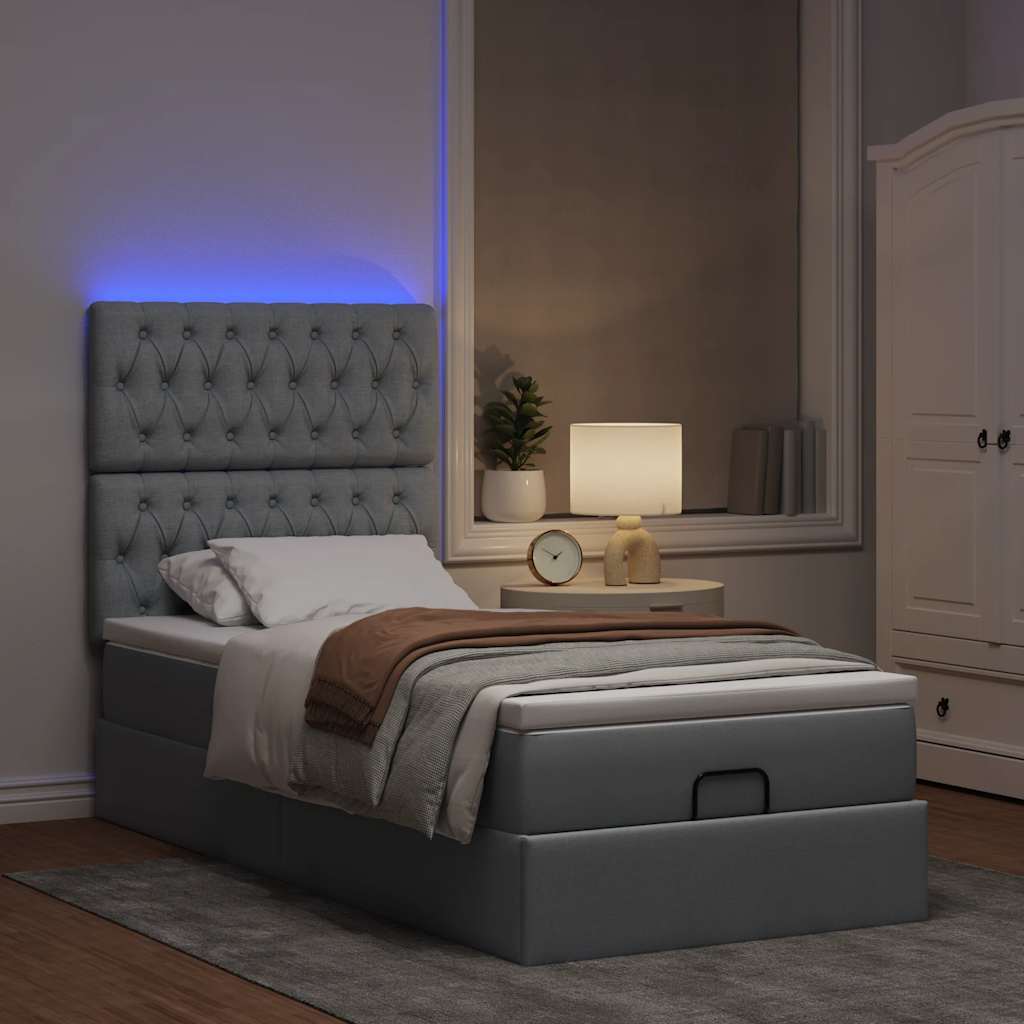 Bed poef met matras en LED's stof 80x200 cm lichtgrijs is nu te koop bij PeponiXL, paradijselijk wonen!