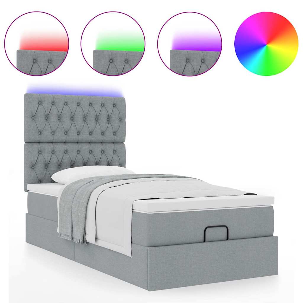 Bed poef met matras en LED's stof 80x200 cm lichtgrijs is nu te koop bij PeponiXL, paradijselijk wonen!