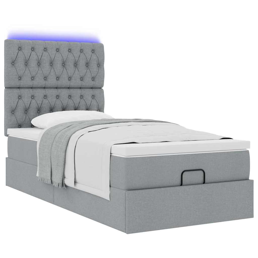 Bed poef met matras en LED's stof 80x200 cm lichtgrijs is nu te koop bij PeponiXL, paradijselijk wonen!