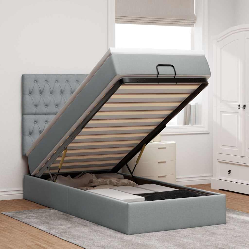 Bed poef met matras en LED's stof 80x200 cm lichtgrijs is nu te koop bij PeponiXL, paradijselijk wonen!