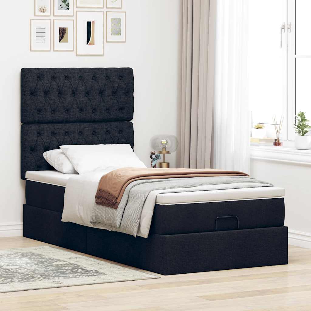 Bed poef met matras en LED's 80x200 cm stof zwart is nu te koop bij PeponiXL, paradijselijk wonen!