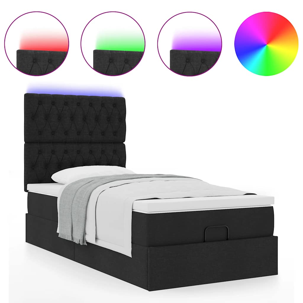Bed poef met matras en LED's 80x200 cm stof zwart is nu te koop bij PeponiXL, paradijselijk wonen!