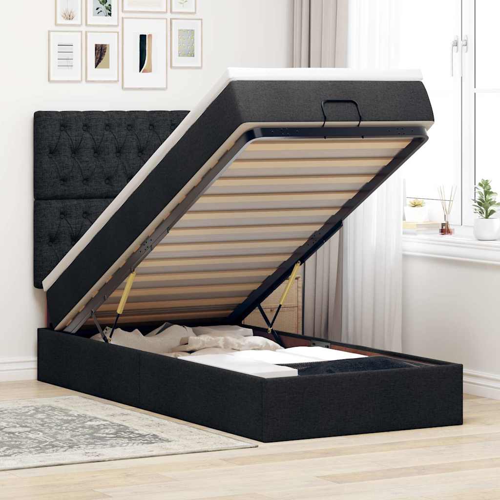 Bed poef met matras en LED's 80x200 cm stof zwart is nu te koop bij PeponiXL, paradijselijk wonen!
