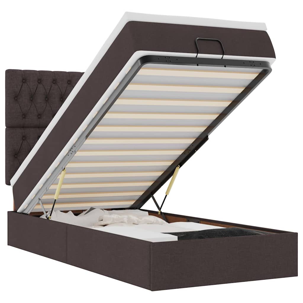 Ottoman bed met matras en LED's 80x200cm stof donkerbruin is nu te koop bij PeponiXL, paradijselijk wonen!