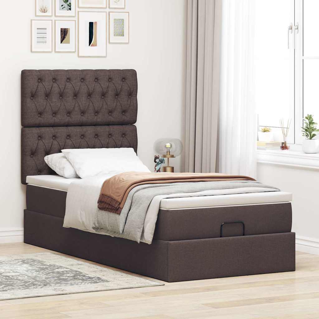 Ottoman bed met matras en LED's 80x200cm stof donkerbruin is nu te koop bij PeponiXL, paradijselijk wonen!