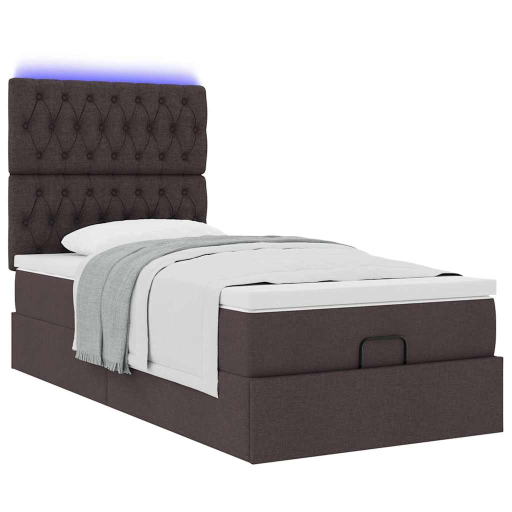Ottoman bed met matras en LED's 80x200cm stof donkerbruin is nu te koop bij PeponiXL, paradijselijk wonen!