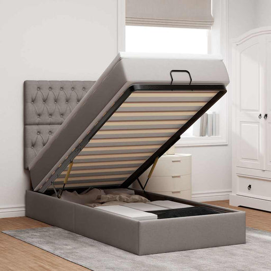 Ottoman bed met matras en LED's 80x200cm stof taupe is nu te koop bij PeponiXL, paradijselijk wonen!