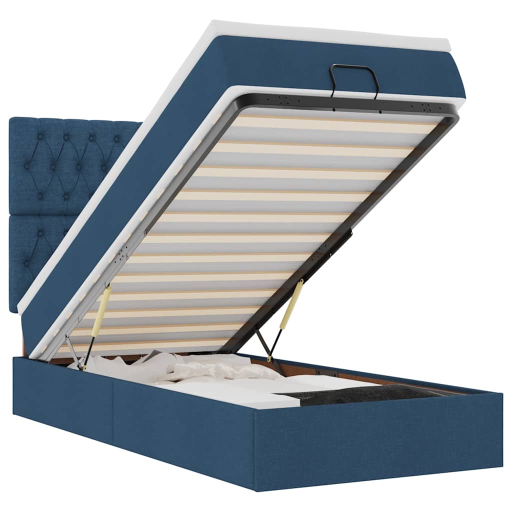 Ottoman bed met matras en LED's 80x200cm stof blauw is nu te koop bij PeponiXL, paradijselijk wonen!