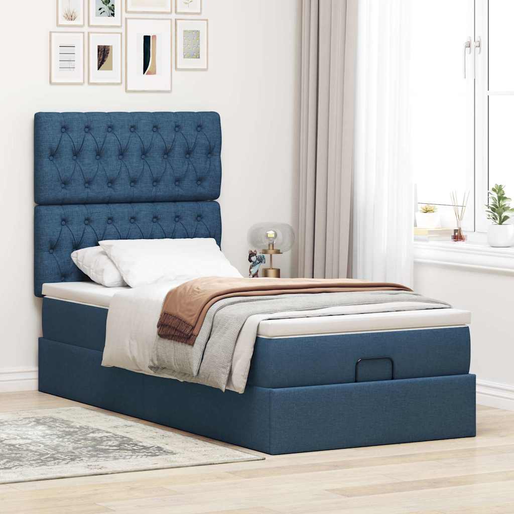 Ottoman bed met matras en LED's 80x200cm stof blauw is nu te koop bij PeponiXL, paradijselijk wonen!