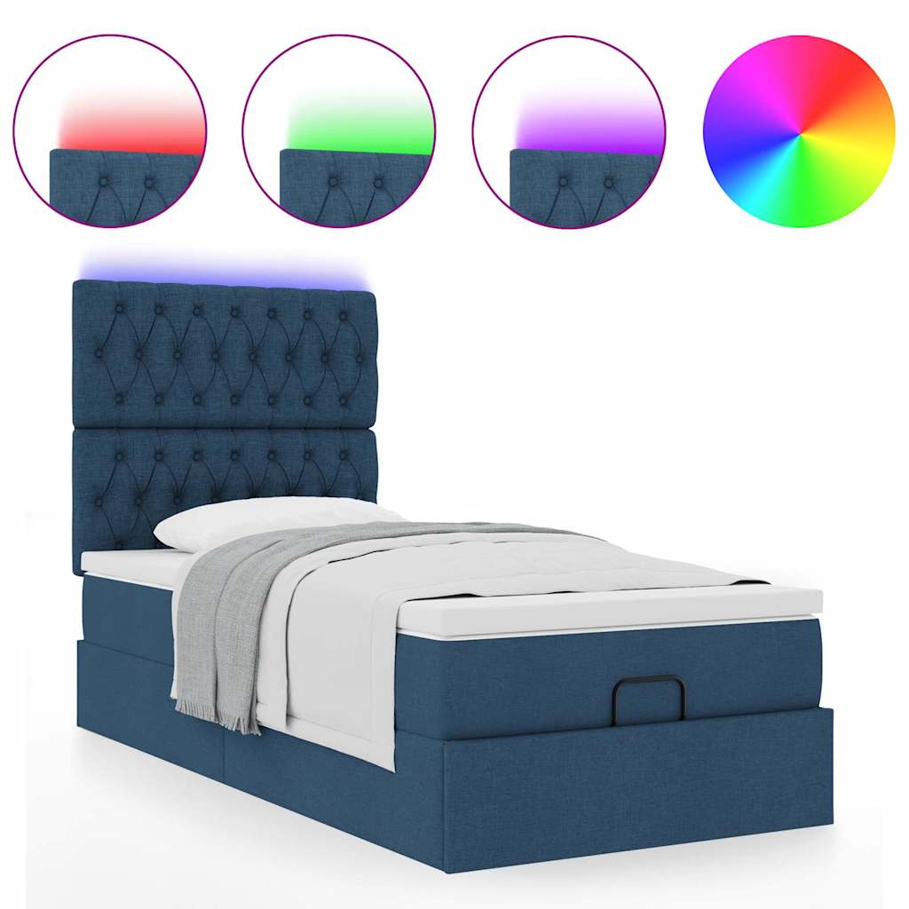Ottoman bed met matras en LED's 80x200cm stof blauw is nu te koop bij PeponiXL, paradijselijk wonen!