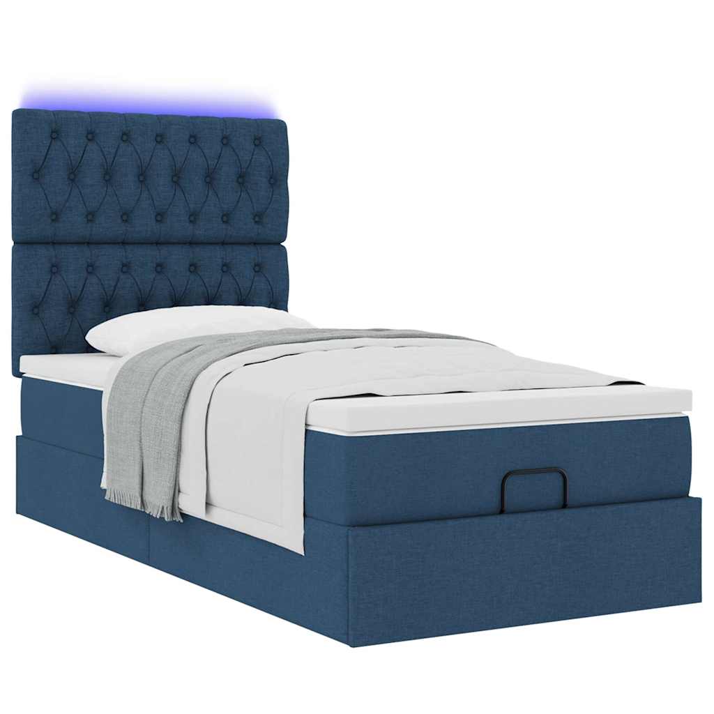 Ottoman bed met matras en LED's 80x200cm stof blauw is nu te koop bij PeponiXL, paradijselijk wonen!