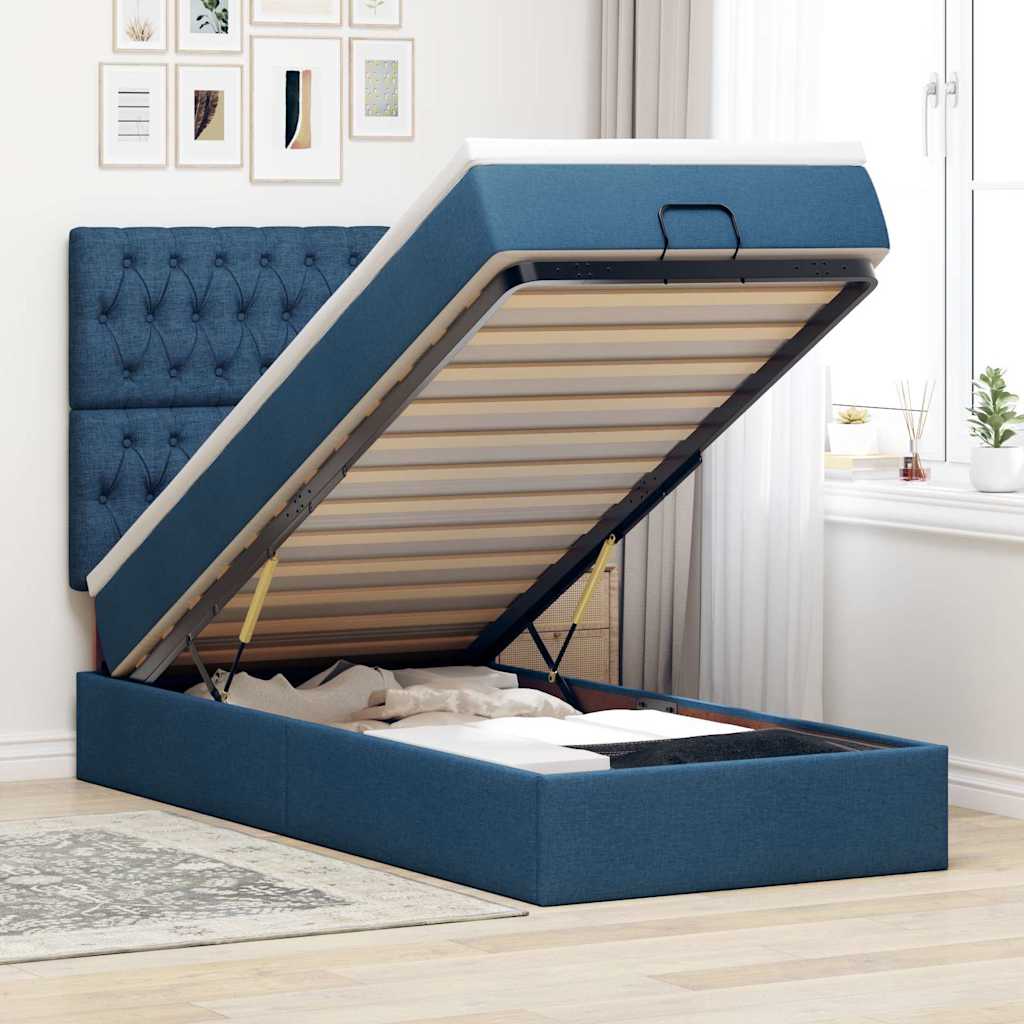 Ottoman bed met matras en LED's 80x200cm stof blauw is nu te koop bij PeponiXL, paradijselijk wonen!