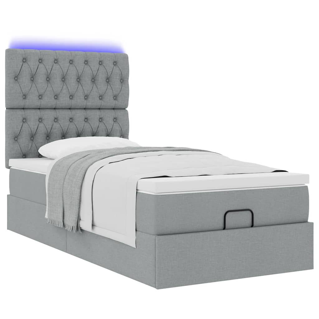 Ottoman bed met matras en LED's 90x190cm stof lichtgrijs is nu te koop bij PeponiXL, paradijselijk wonen!