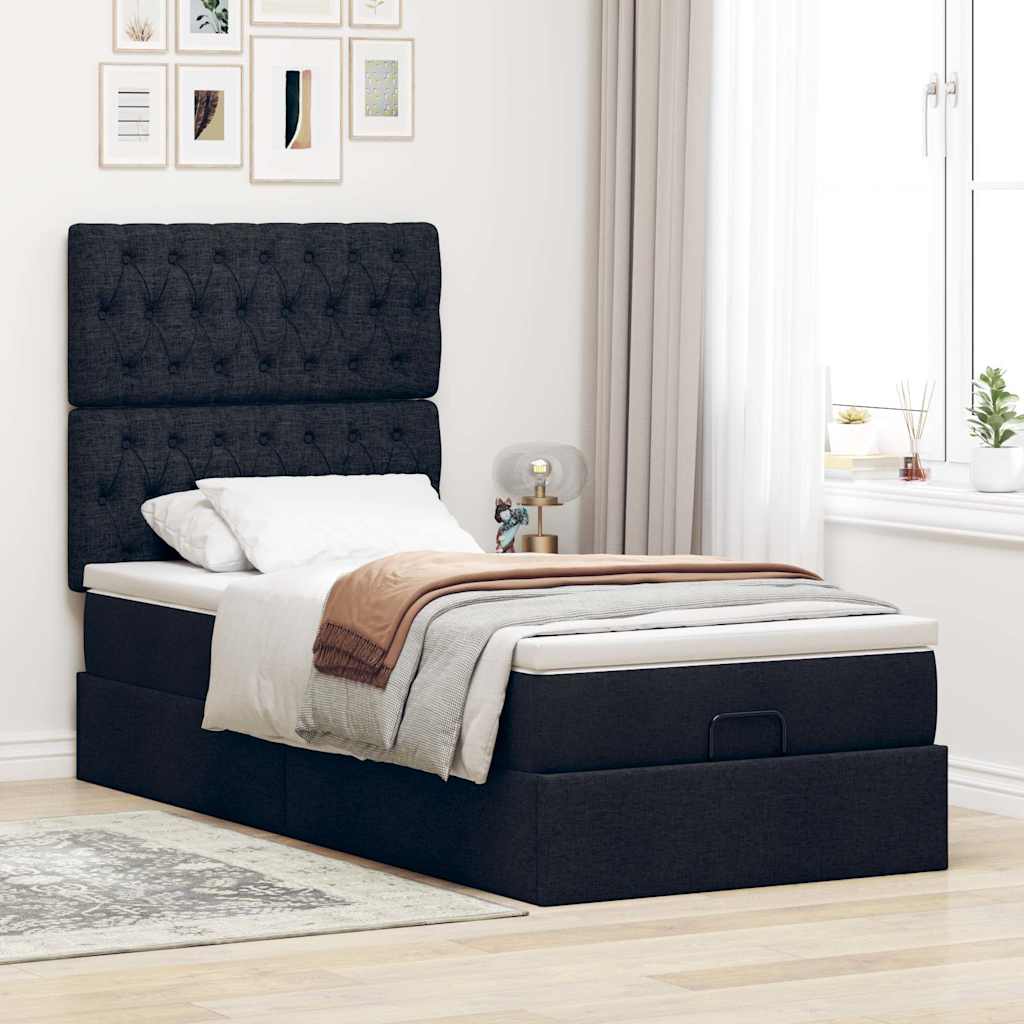 Ottoman bed met matras en LED's 90x190cm stof zwart is nu te koop bij PeponiXL, paradijselijk wonen!
