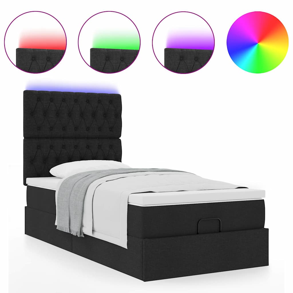 Ottoman bed met matras en LED's 90x190cm stof zwart is nu te koop bij PeponiXL, paradijselijk wonen!