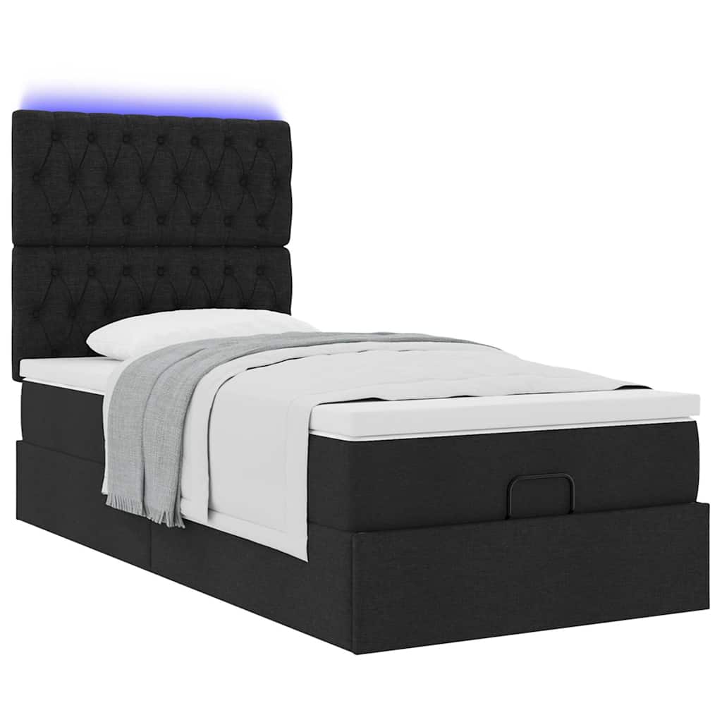 Ottoman bed met matras en LED's 90x190cm stof zwart is nu te koop bij PeponiXL, paradijselijk wonen!