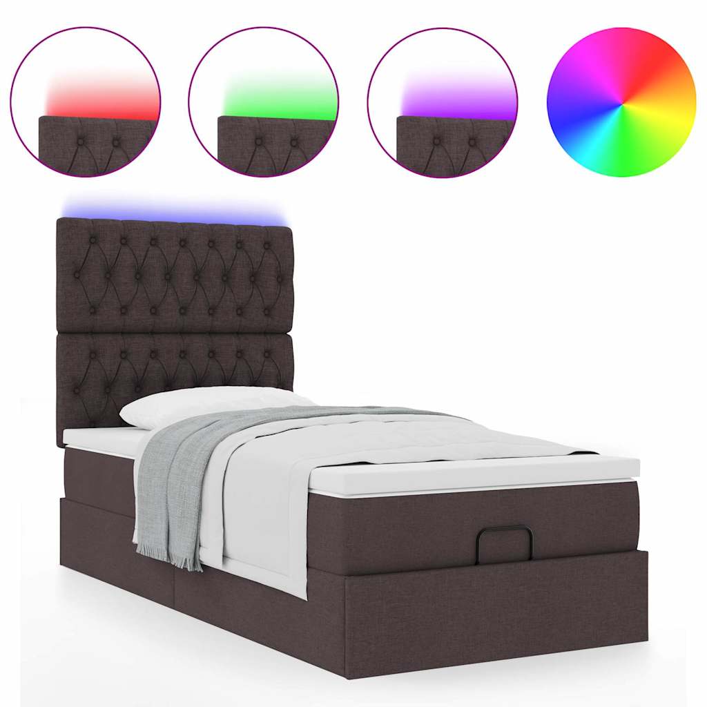 Ottoman bed met matras en LED's 90x190cm stof donkerbruin is nu te koop bij PeponiXL, paradijselijk wonen!
