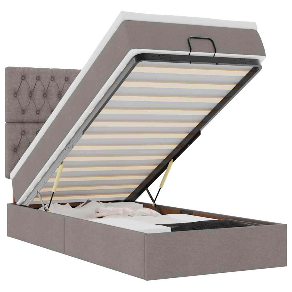 Ottoman bed met matras en LED's 90x190cm stof taupe is nu te koop bij PeponiXL, paradijselijk wonen!