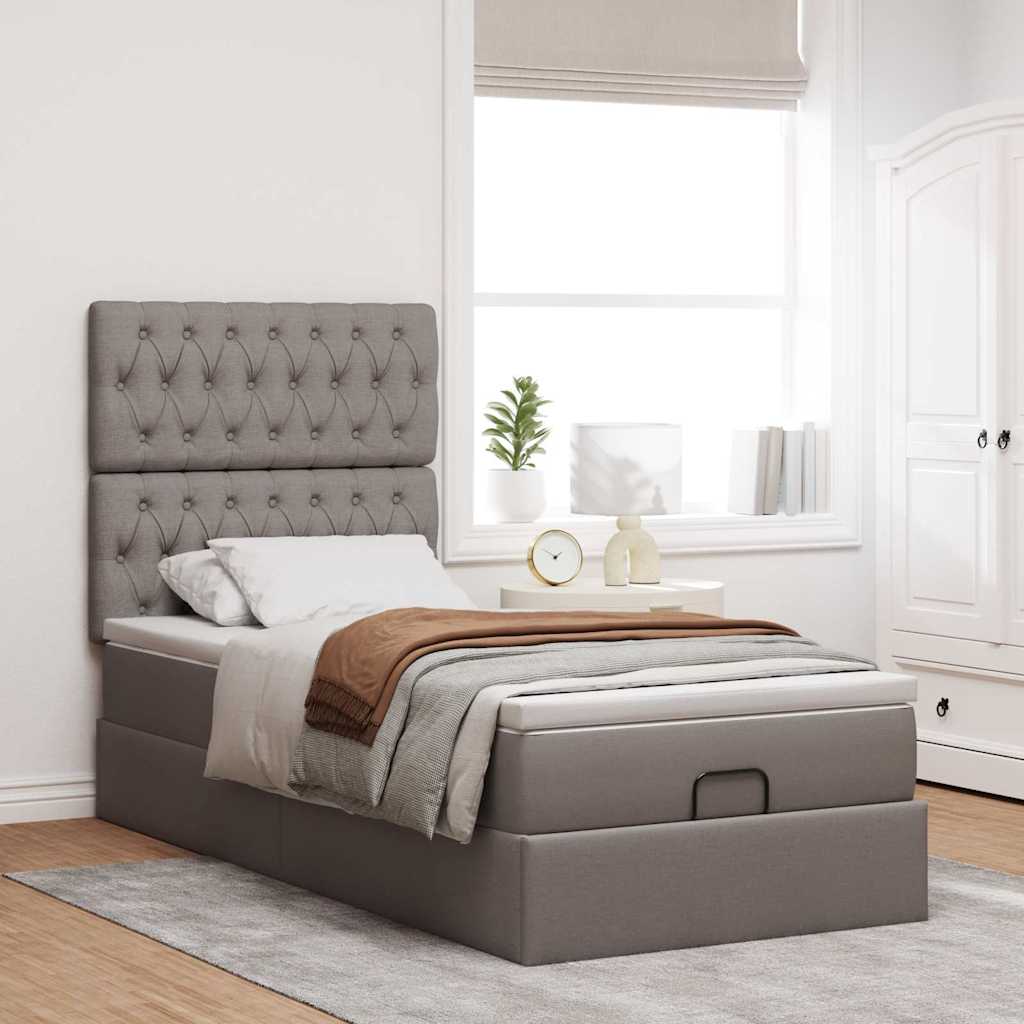 Ottoman bed met matras en LED's 90x190cm stof taupe is nu te koop bij PeponiXL, paradijselijk wonen!