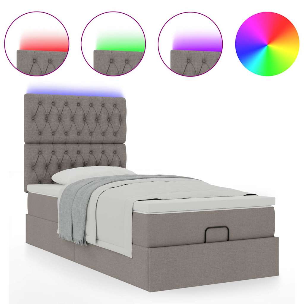 Ottoman bed met matras en LED's 90x190cm stof taupe is nu te koop bij PeponiXL, paradijselijk wonen!