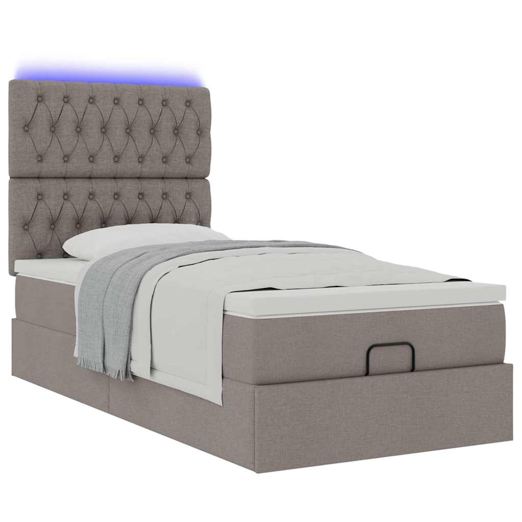 Ottoman bed met matras en LED's 90x190cm stof taupe is nu te koop bij PeponiXL, paradijselijk wonen!