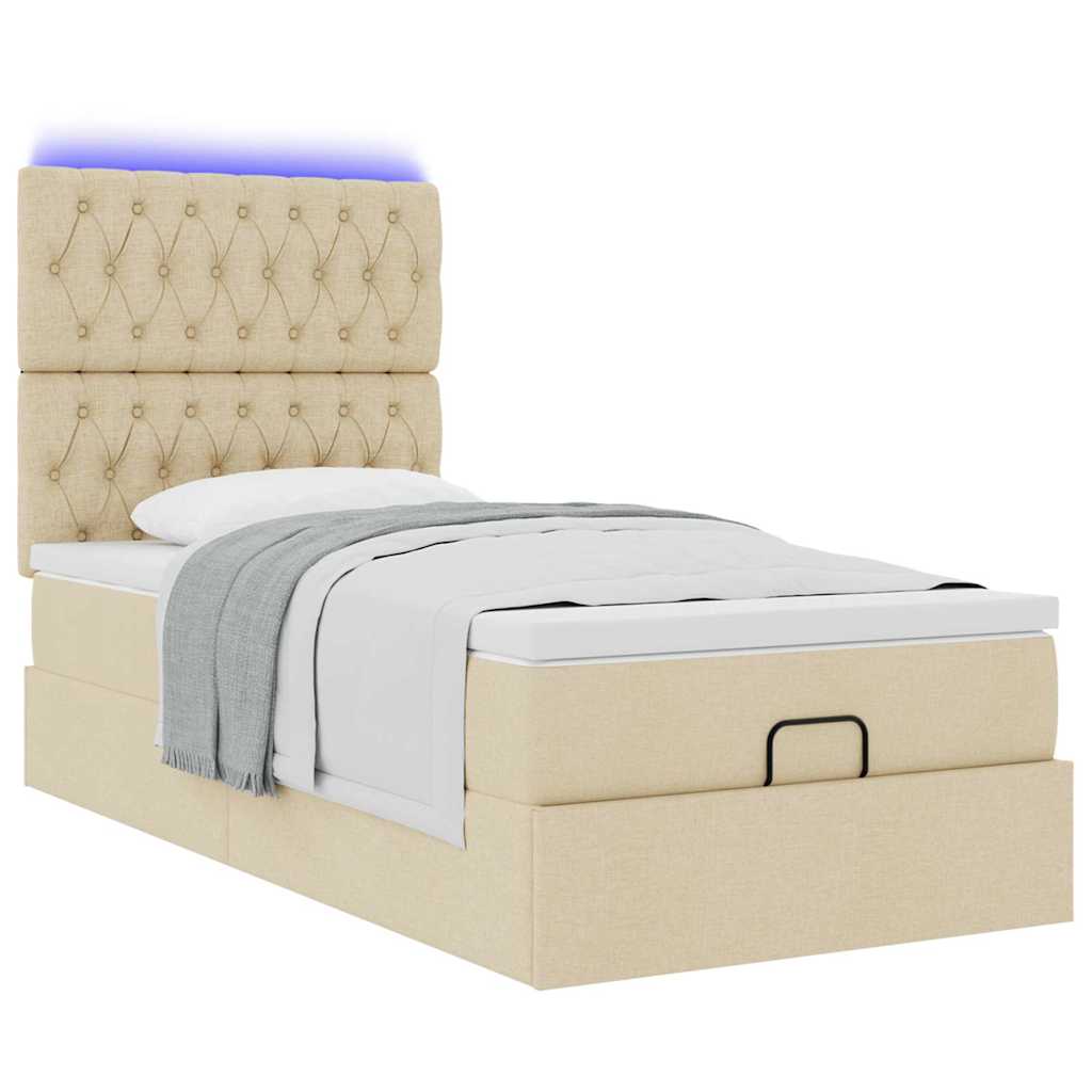 Ottoman bed met matras en LED's 90x190cm stof crèmekleurig is nu te koop bij PeponiXL, paradijselijk wonen!