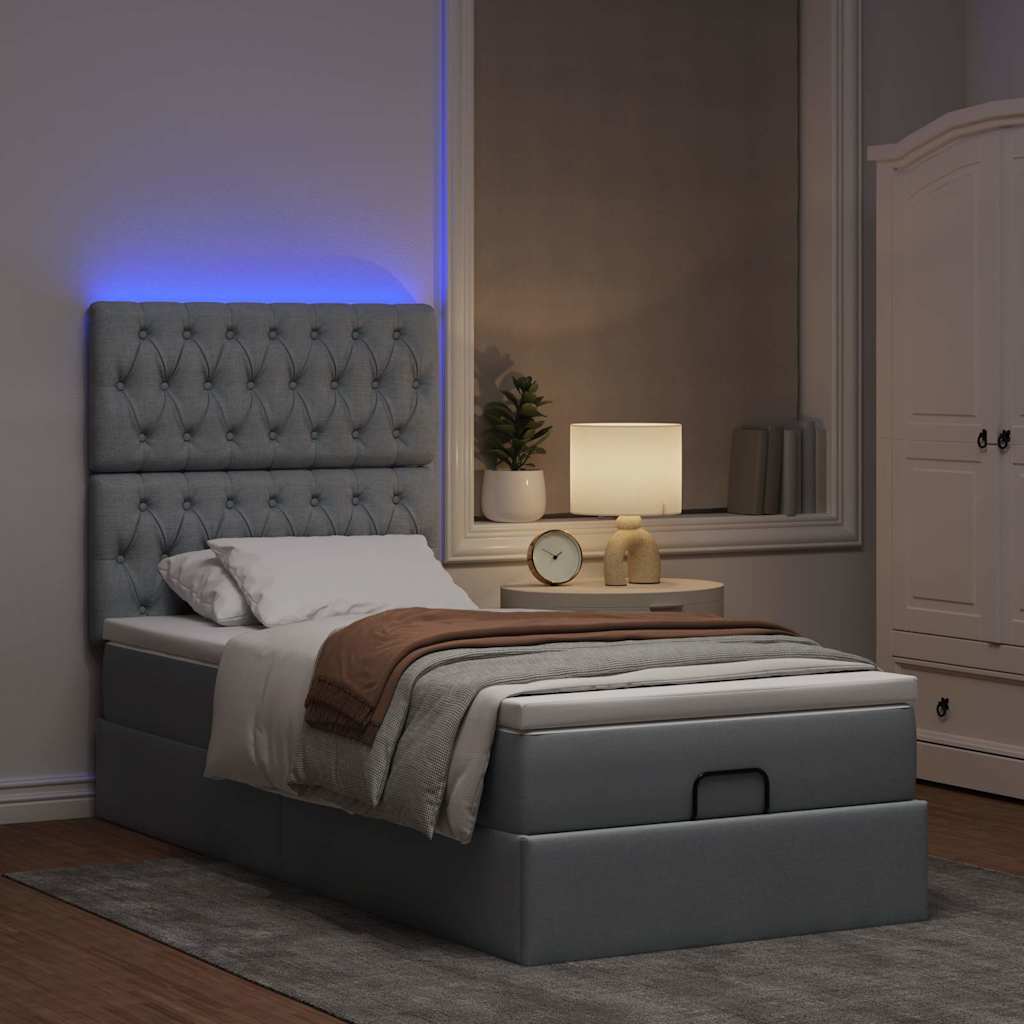 Bed poef met matras en LED's 90x200 cm stof lichtgrijs is nu te koop bij PeponiXL, paradijselijk wonen!