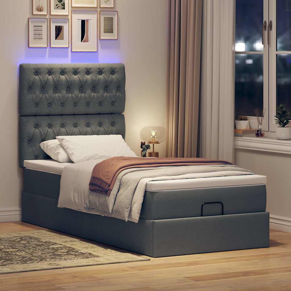 Bed poef met matras en LED's 90x200 cm stof donkergrijs is nu te koop bij PeponiXL, paradijselijk wonen!