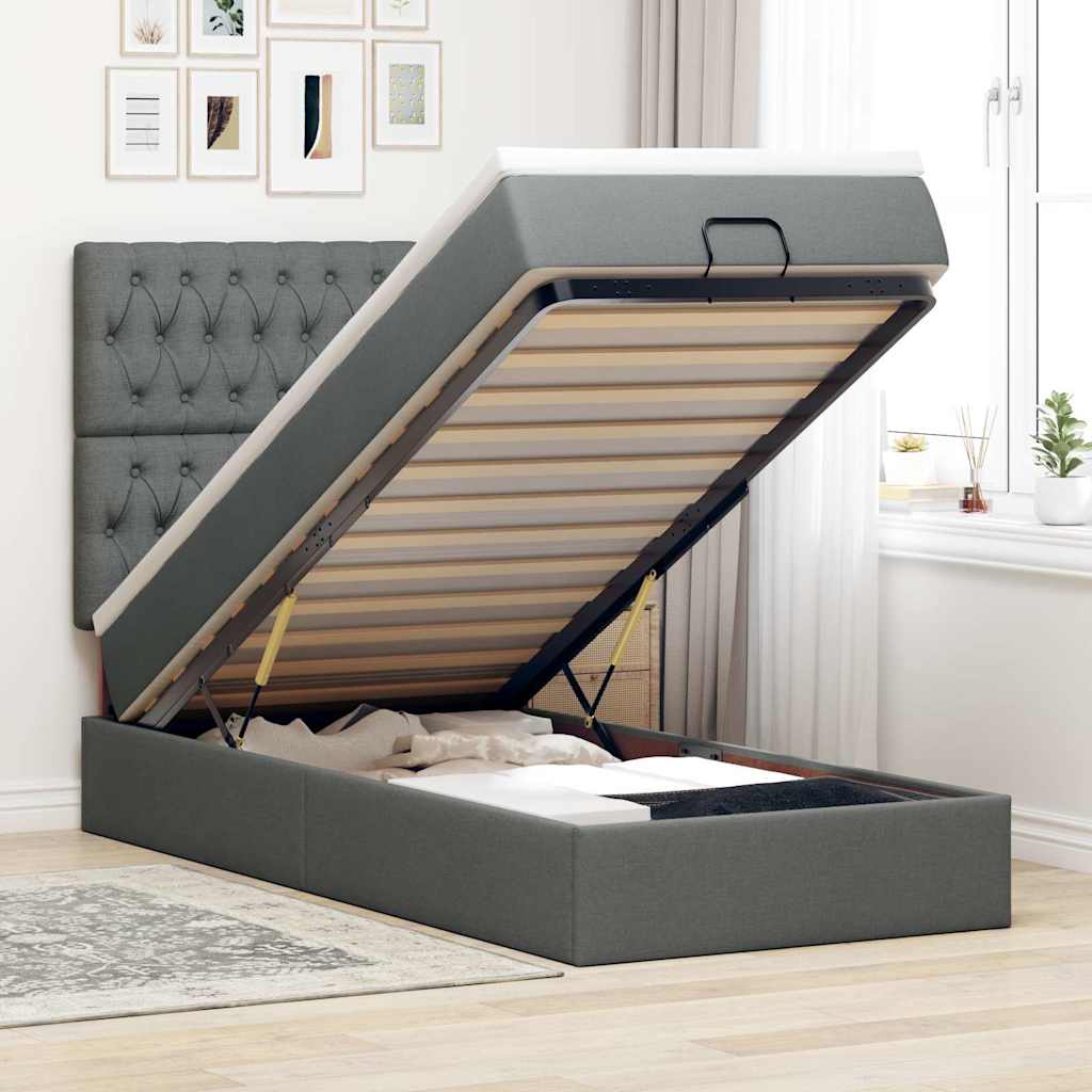 Bed poef met matras en LED's 90x200 cm stof donkergrijs is nu te koop bij PeponiXL, paradijselijk wonen!