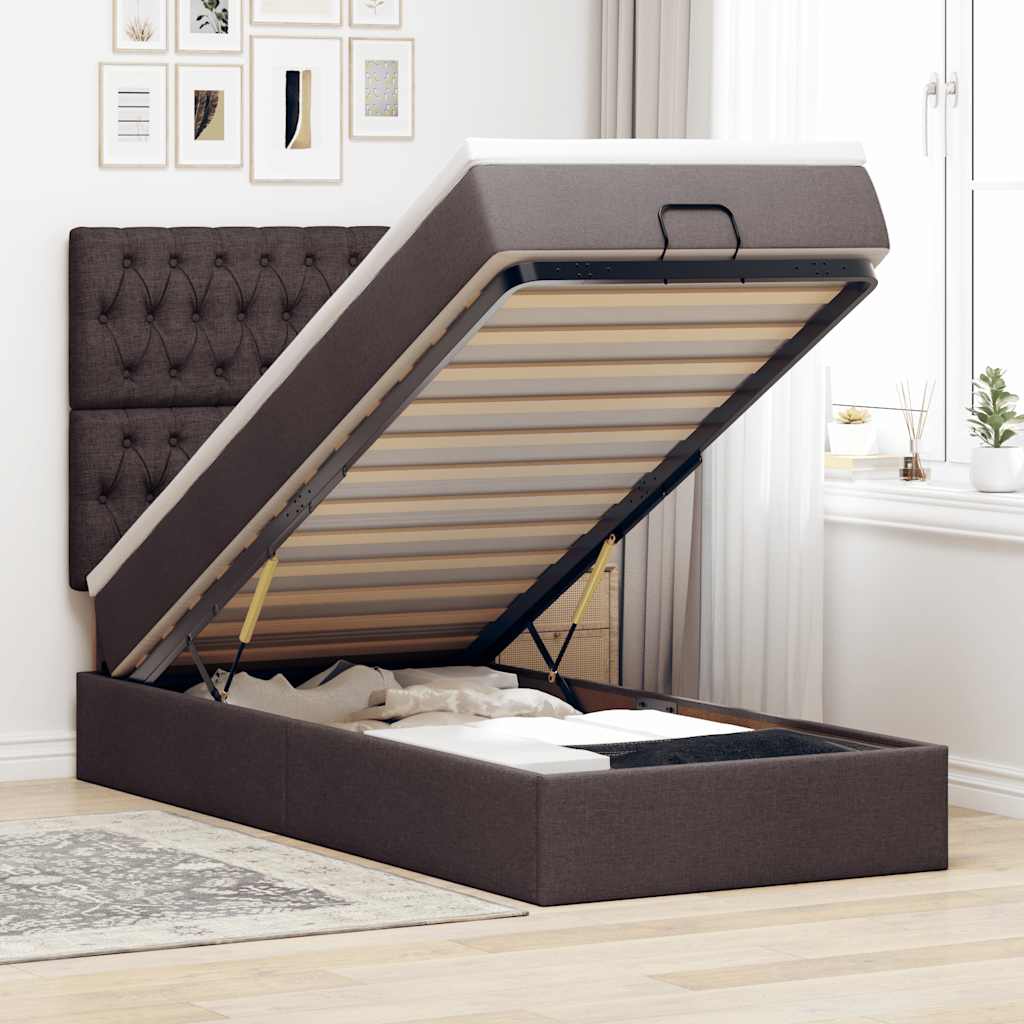 Bed poef met matras en LED's 90x200 cm stof donkerbruin is nu te koop bij PeponiXL, paradijselijk wonen!