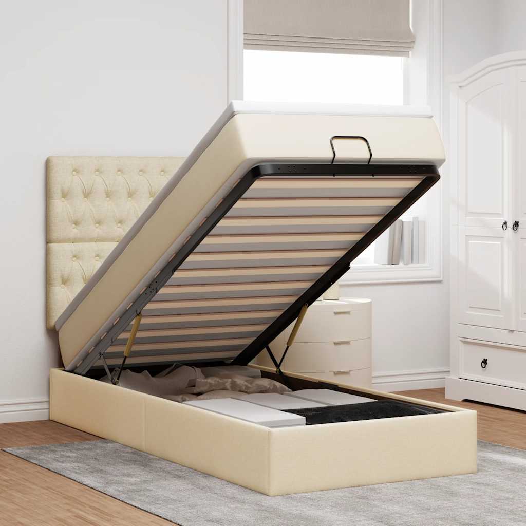 Bed poef met matras en LED's 90x200 cm stof crèmekleurig is nu te koop bij PeponiXL, paradijselijk wonen!