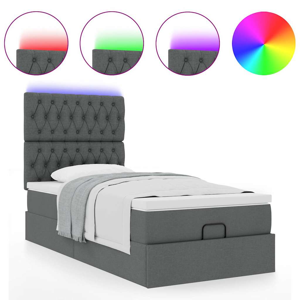 Ottoman bed met matras en LED's 100x200cm stof donkergrijs is nu te koop bij PeponiXL, paradijselijk wonen!