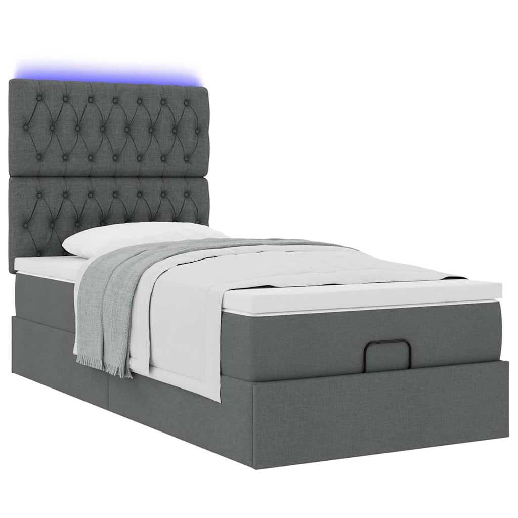 Ottoman bed met matras en LED's 100x200cm stof donkergrijs is nu te koop bij PeponiXL, paradijselijk wonen!