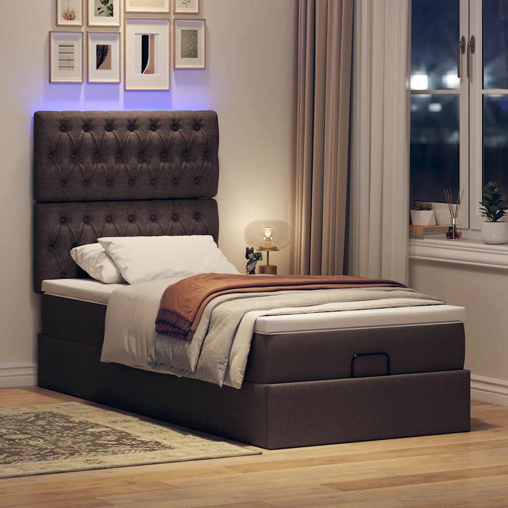 Ottoman bed met matras en LED's 100x200cm stof donkerbruin is nu te koop bij PeponiXL, paradijselijk wonen!