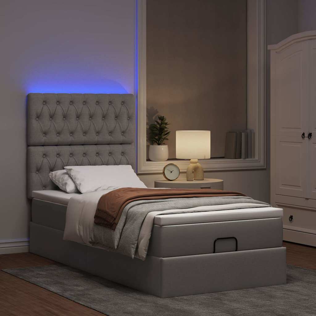 Ottoman bed met matras en LED's 100x200cm stof taupe is nu te koop bij PeponiXL, paradijselijk wonen!
