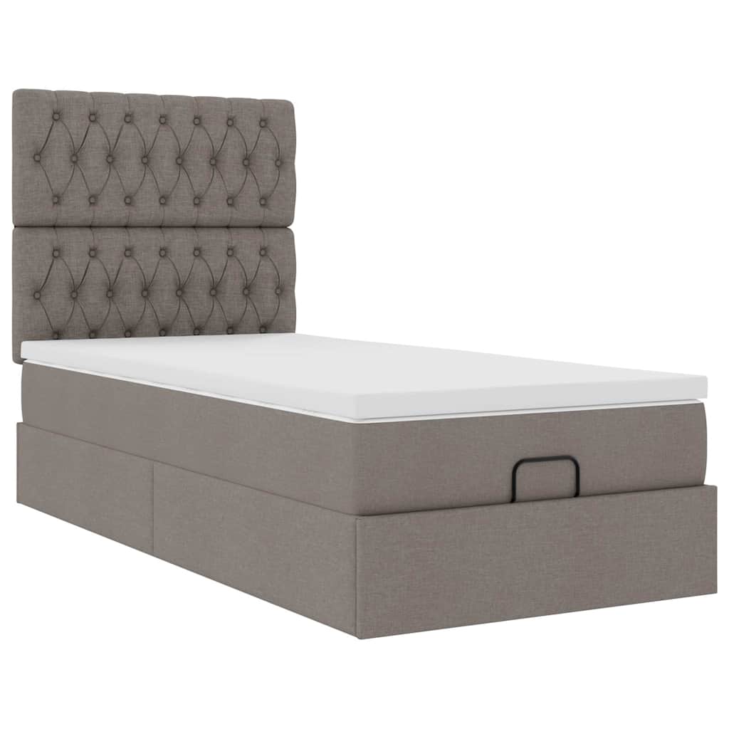 Ottoman bed met matras en LED's 100x200cm stof taupe is nu te koop bij PeponiXL, paradijselijk wonen!