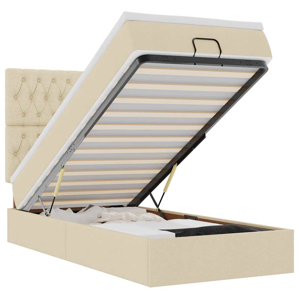 Ottoman bed met matras en LED's 100x200cm stof crèmekleurig is nu te koop bij PeponiXL, paradijselijk wonen!