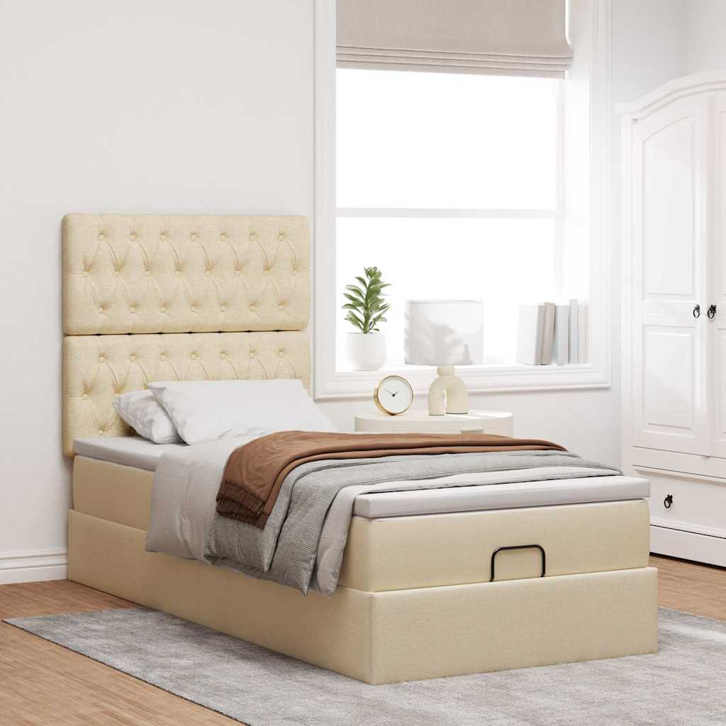 Ottoman bed met matras en LED's 100x200cm stof crèmekleurig is nu te koop bij PeponiXL, paradijselijk wonen!
