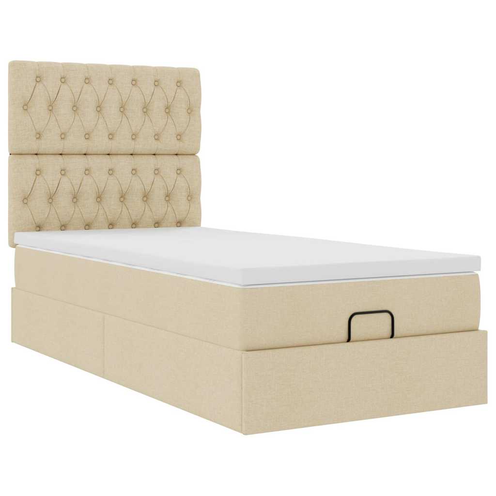Ottoman bed met matras en LED's 100x200cm stof crèmekleurig is nu te koop bij PeponiXL, paradijselijk wonen!